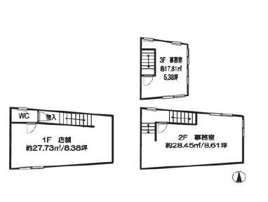 大阪市都島区都島本通１丁目の店舗事務所の間取り