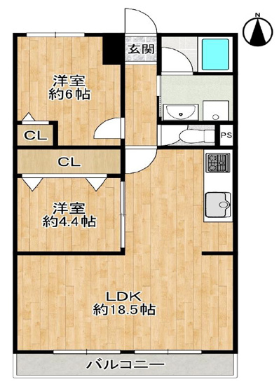 【間取り】 | プレジデント東大阪第一棟 | 【最上階！2LDK＋南向きバルコニー☆】室内スケルトン状態からフルリノベーション物件☆室内全新調・新設☆LDKゆったり約18.5帖！食洗機・バス追炊機能・TVモニターホン完備です☆
