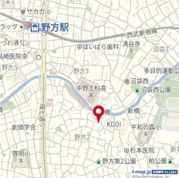 中野区野方２丁目のアパートの地図