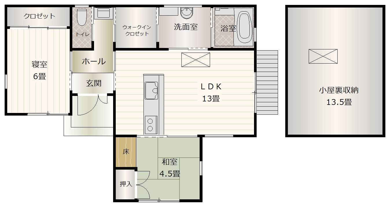 岡山市東区広谷 中古住宅の間取り|◆屋根裏部屋付き！2LDK＋Sの間取りです。