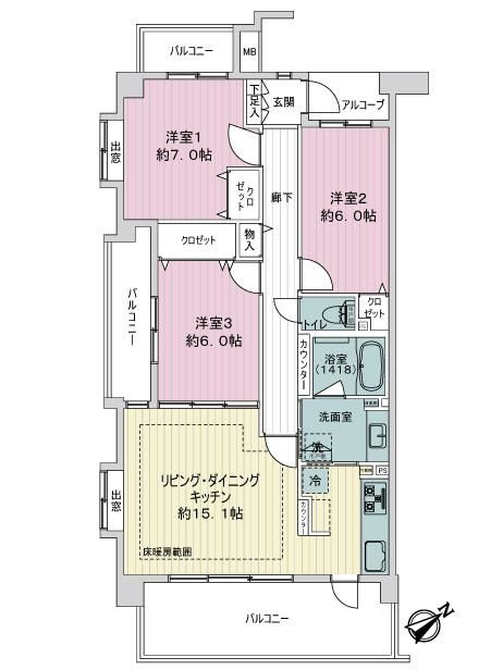 ライオンズマンション鷺沼フォレストヒルズ　ノースウィングの間取り