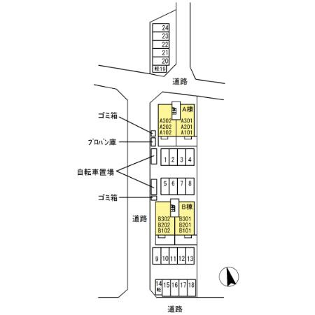 ジャンティーユⅡ A棟の駐車場