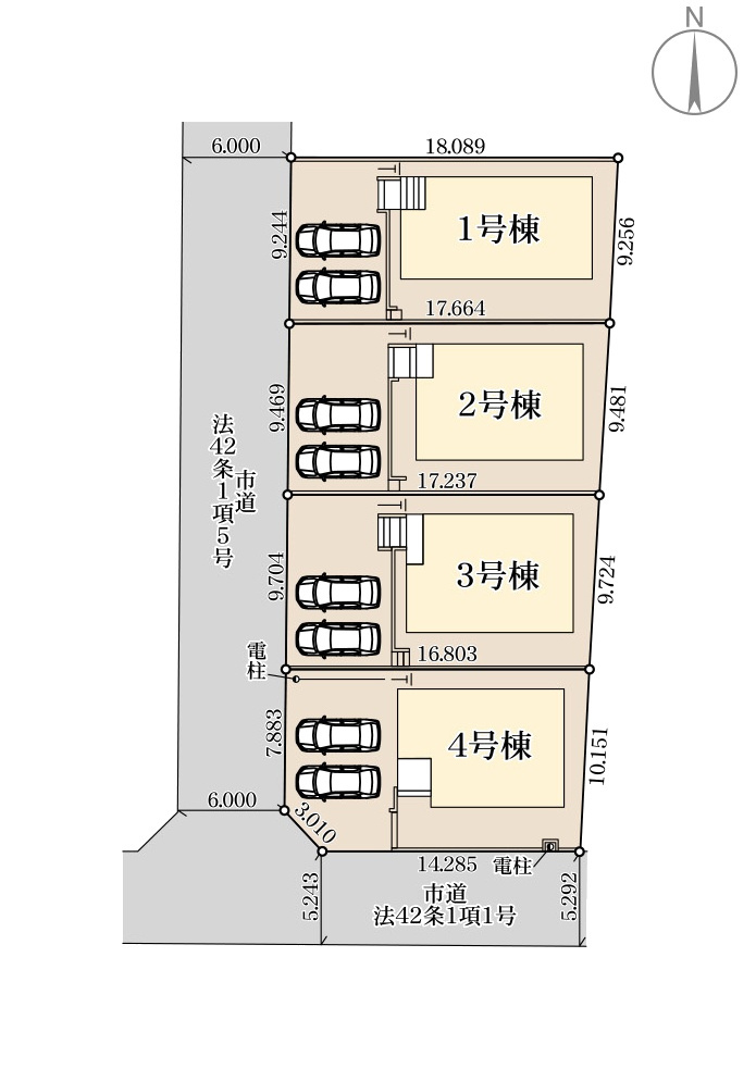 福津市宮司浜3丁目第1-4棟（2号棟）の区画図|配置図（2号棟）