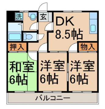 東大和市奈良橋５丁目の賃貸マンションの間取り