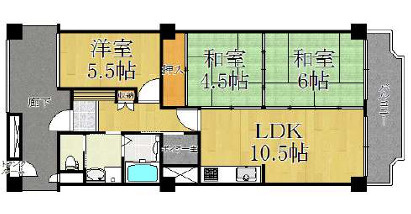芦屋市東山町の賃貸マンションの間取り