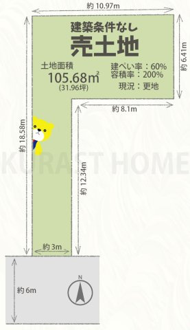 京都市右京区西京極午塚町　建築条件なし土地