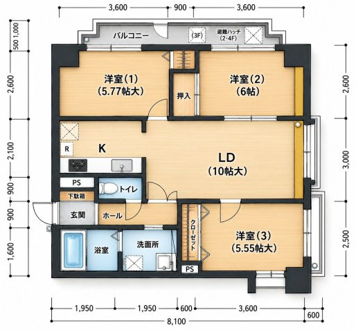 【間取り】 | アートウィル赤坂 | 西向き３ＬＤＫ。2階3面採光のファミリーにおすすめ中古マンションです！