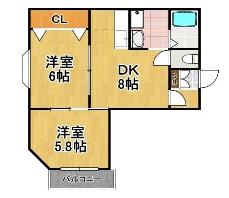 サニーハウスの間取り|★オール洋室２ＤＫ★