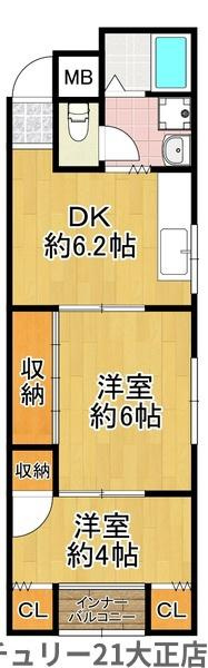大阪市大正区平尾４丁目の賃貸マンションの間取り