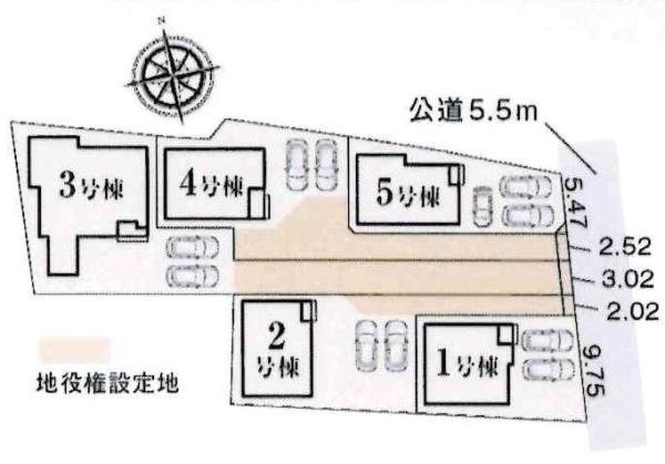 知立市弘法町第2　全5棟・1号棟の区画図
