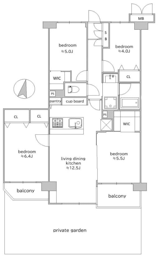調布市多摩川１丁目の中古マンションの間取り