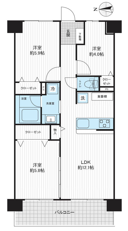 小平市花小金井３丁目の中古マンションの間取り