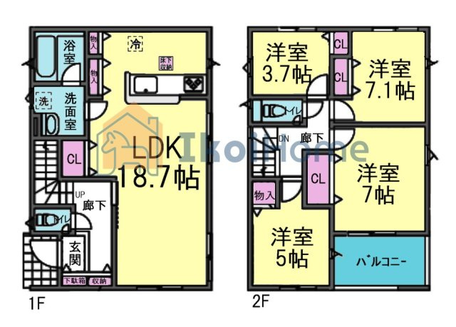 神戸市西区玉津町新方第4　新築戸建の間取り|【ホームページに現地動画掲載中】●年中無休：当日予約可●LDK18.7帖！陽当り良好南向バルコニー！