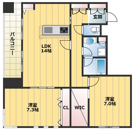 【間取り】 | 駅徒歩2分！設備充実の2LDKの間取りです！