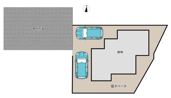 「土砂・津波ハザードエリア外」高知市南久万　中古一戸建ての区画図|敷地内に駐車2台可能！毎日の出し入れもしやすいゆとりある区画設計です。