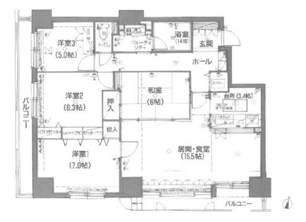 パールコート桑園中央壱番館の間取り