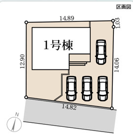 リーブルガーデン八幡町の区画図|カースペース最大4台駐車可能！敷地全体を広々と使った開放感あふれる整形地です。