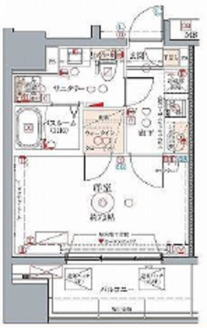 CREVISTAクレヴィスタ蒲田Ⅱの間取り|1K洋室7.5帖バストイレ別独立洗面台