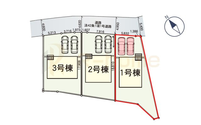 水戸市元吉田町第24　新築戸建て　1号棟の区画図|大きなお買い物だからこそ、メリット・デメリットを伝えさせて頂きます。
R-homeにお任せください♪