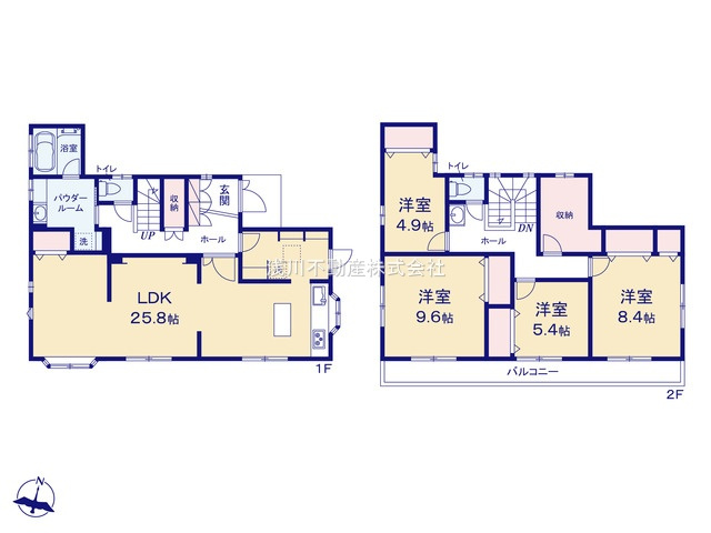 八王子市　片倉町　中古戸建ての間取り|～南向き4SLDK　開放感のあるワンフロアリビング、収納豊富な間取り～