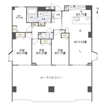 ローラン姪浜の間取り|3SLDK 86.36㎡　ルーフバルコニー51.15㎡