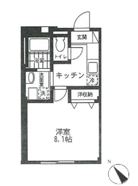 プレジャデス-21の間取り|南西向きバルコニー角部屋洋室8.1帖の1K