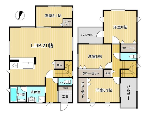 御影山手5丁目の間取り|ご家族の対話を重視したリビングイン階段！『ただいま！』『おかえり！』の声がいつも聞こえて安心です
