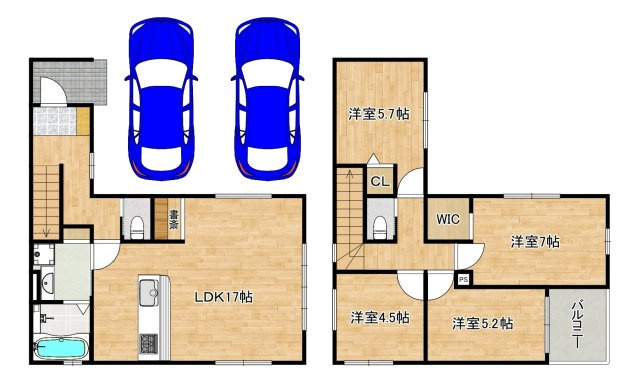新在家町西３丁　新築一戸建の間取り|北東・北西角地！日当り・通風良好♪ぜひ現地でお確かめください♪