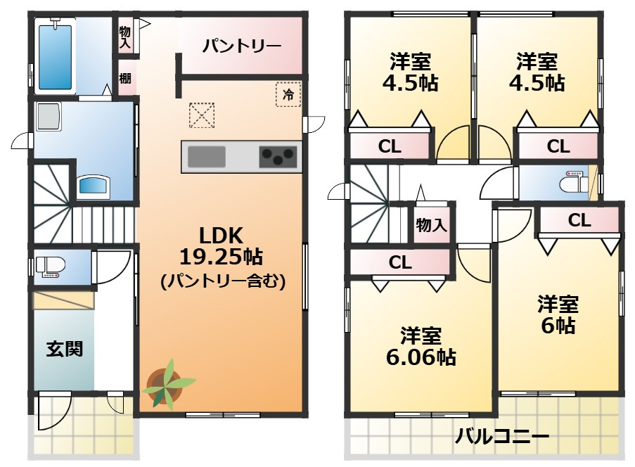 ハートフルタウン宇都宮市滝谷町31番の間取り|南向きで陽当たりの良い間取りです