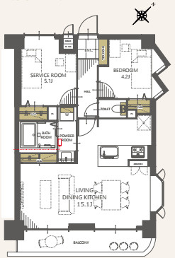 ビューパレー大宮西の間取り|【ビューパレー大宮西】・1SLDK・専有面積56.70m2・バルコニー面積7.56m2