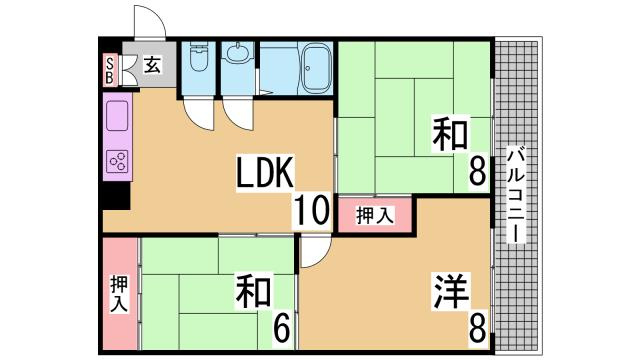 神戸市長田区大谷町３丁目の賃貸マンションの間取り