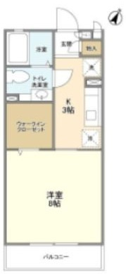 ル ヴェールの間取り|南東向きバルコニーの洋室8帖バストイレ別独立洗面台ウォークインクローゼット付