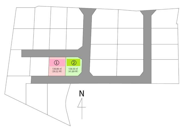 高知市一宮中町2丁目 -②建築条件付き-売土地の区画図|①街区全体がすっきりと区画整理された全33区画の大型分譲エリアです。通り抜けや不要な侵入車両が少ない道路設計のため、敷地周辺での小さなお子様の歩行や遊び時にも配慮された住環境が確保されています。