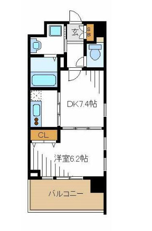 アバンセの間取り|東向きの1DK