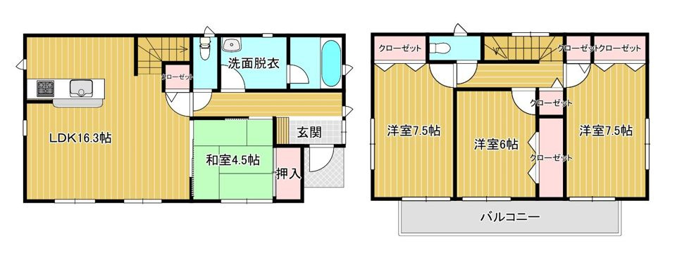 いわき市小名浜岡小名字前原前の間取り|すべての居室にクローゼットや押入を完備。荷物がすっきり片付きます