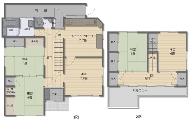 津山市小田中　中古住宅5DKの間取り