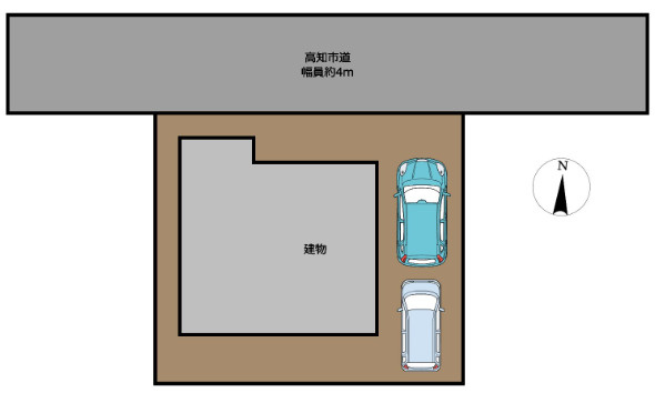 「子育て環境と利便性が魅力の住まい」高知市神田　中古一戸建ての区画図|敷地内にカーポート付きの駐車スペースを完備。前面道路からの出入りもスムーズな使いやすい区画です。