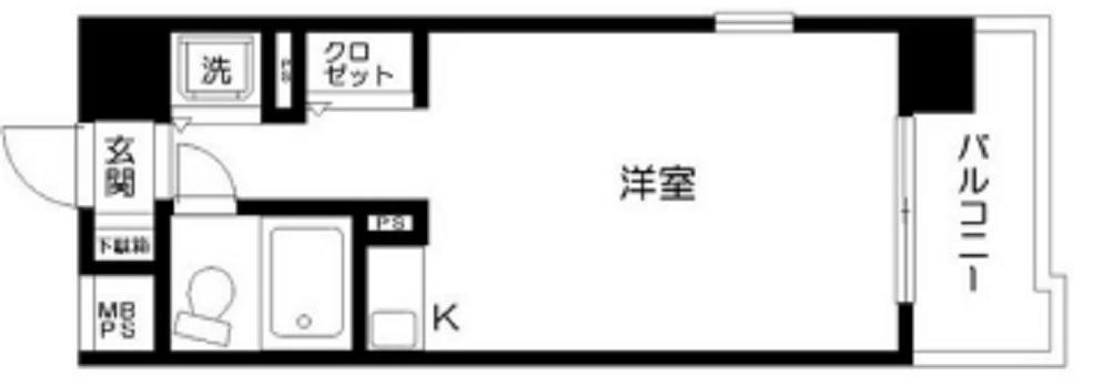 日神パレス平和島の間取り|南向きバルコニー南東角部屋の1R
