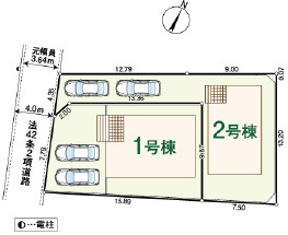 CRADLE GARDEN 川越市上新河岸第2　全2棟の区画図|カースペース2台分
