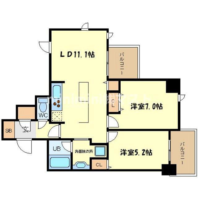 大阪市西区新町１丁目の賃貸マンションの間取り