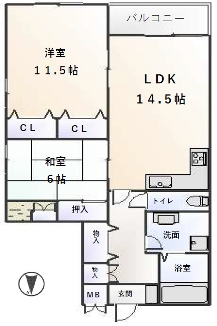 西宮市獅子ケ口町の賃貸マンションの間取り
