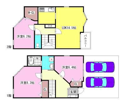 西宮市瓦林町のアパートの間取り