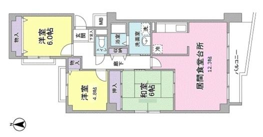 西宮市伏原町の賃貸マンションの間取り