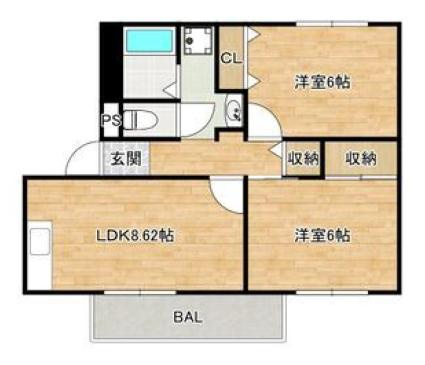 西宮市田代町の賃貸マンションの間取り