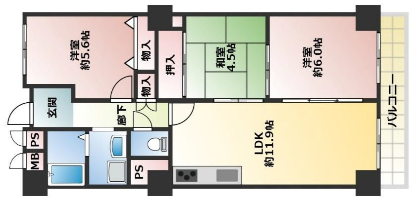 西宮市高座町の賃貸マンションの間取り
