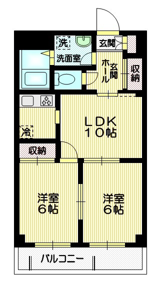 アベイユ国立の間取り|日当り良好の2LDK