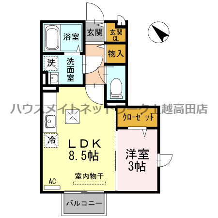 インサイドモートの間取り|間取図（インサイドモート 101）1LDK