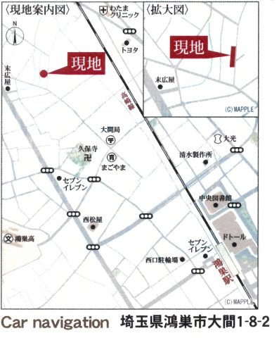 仲介手数料無料　鴻巣市大間１丁目8-2　新築戸建　全2棟の地図|鴻巣市大間１丁目8-2付近