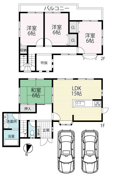 ◆敷地面積６５坪超え◆並列駐車２台可能◆広い庭付き４ＬＤＫ◆宇治田原町緑苑坂の間取り