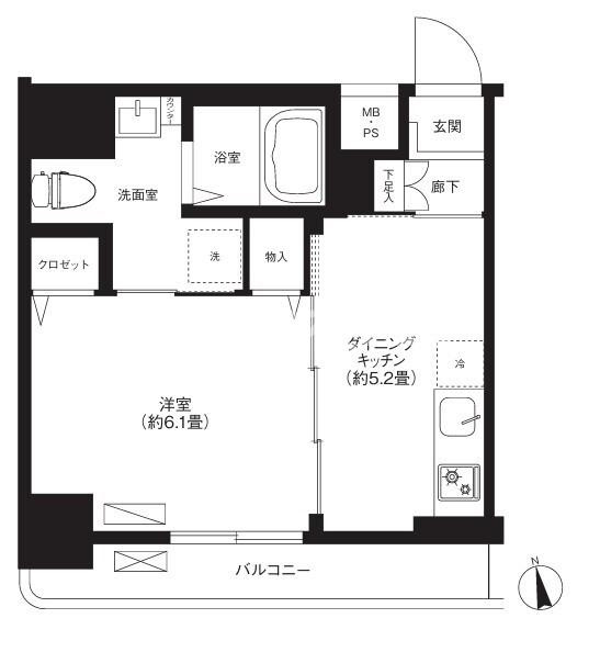 新宿区若松町の賃貸マンションの間取り